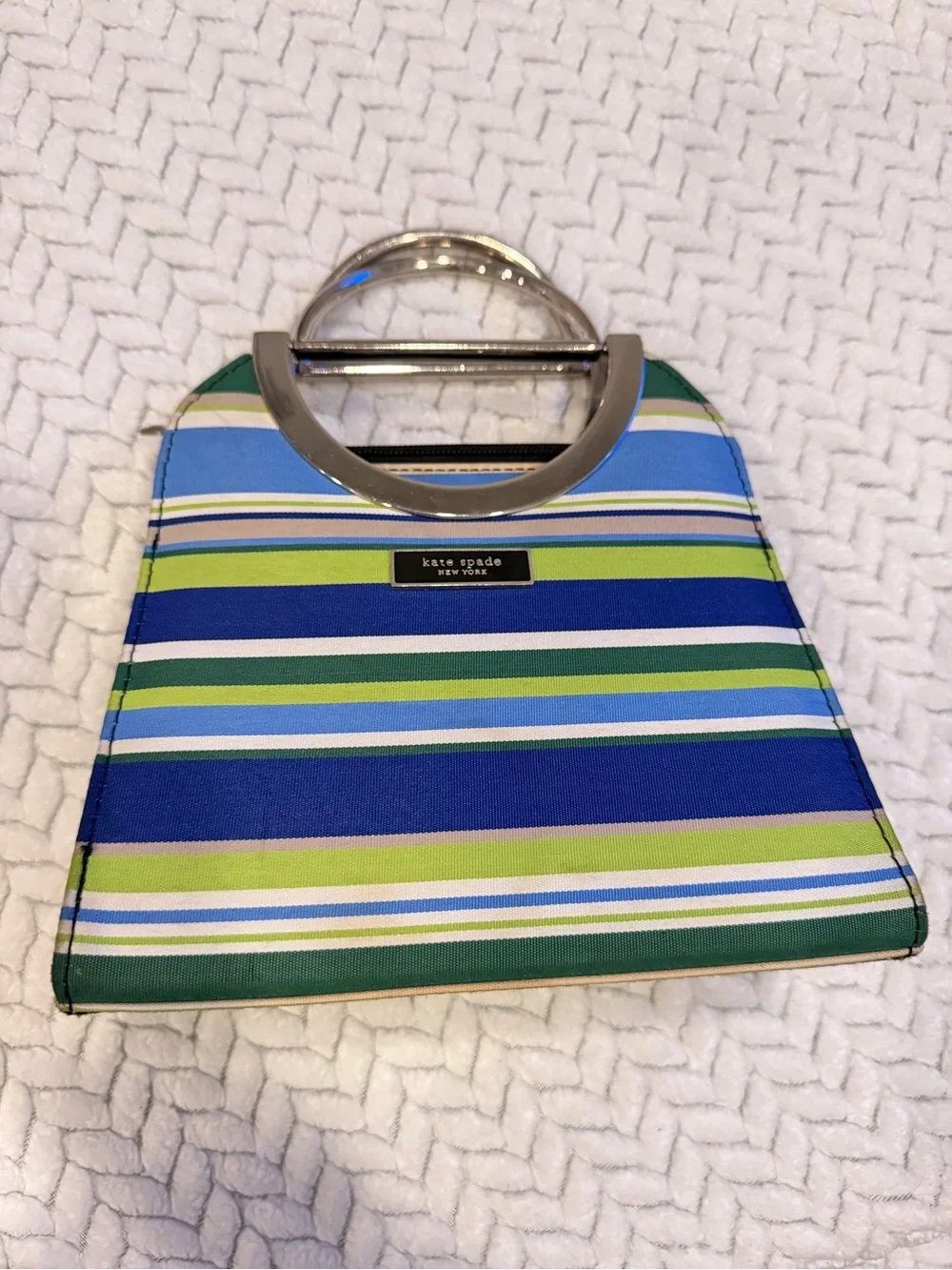 vintage kate spade Blue, Green & White Striped Top-Handle Clutch